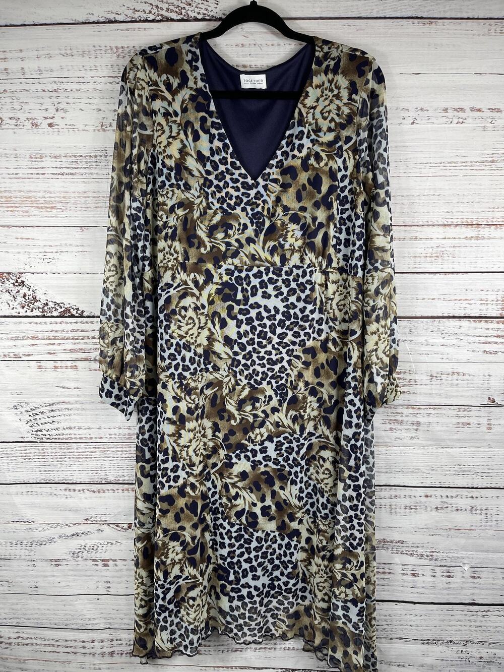 Together Dress Women's 20 Maxi Long Sleeve V Neck Animal Floral Elegant Occasion